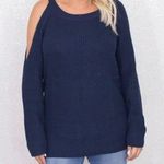 Treasure & Bond knit cold shoulder pullover navy sweater women’s Size Large Photo 0