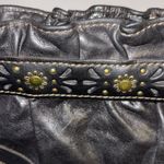 BLACK LEATHER WRISTLET BRASS FLOWER WITH TOOLED DESIGN RUFFLE LEATHER ON TOP Photo 5
