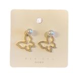 Butterfly Gold Tone Diamond & Pearl Earrings Photo 1