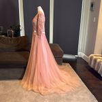 Women’s Pink Lace Appliqué Tulle Wedding Formal Prom Dress Leg Slit Size L NWOT Size L Photo 6