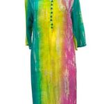 Soft Surroundings Silk Colorful Tie Dye Beaded Semi-Sheer Long Sleeve Maxi Dress Photo 0