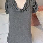 Lace Crochet Back Gray Drape Neck Top Knit Long Shirt Womens Medium Photo 0