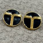 Trina Turk  Vintage Button Gold and Black Earrings Photo 1