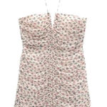 ZARA  Printed Cream Metallic Ruched Halter Mini Dress XS Photo 0