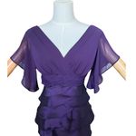 Adrianna Papell  Silk Plum Flutter Sleeve Tired knee length Dress size 2 Photo 2