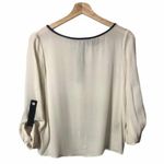 Alice + Olivia Ivory White Sheer Roll Sleeve Faux Leather Trim Long Sleeve S Photo 0