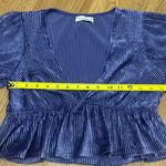 Urban Outfitters Small Purple Velvet Ribbed V-Neck Cropped Blouse Shirt Photo 3