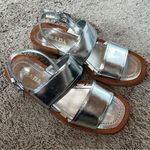 Prada silver patent leather double banded metallic sandals sz 7 Photo 0