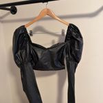 Black Faux Leather Puff Sleeve Long Sleeve Crop Top Size 4 Photo 2