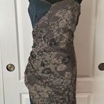 DARK GREEN SATIN & LACE BODYCON MINI DRESS White Size XS Photo 3