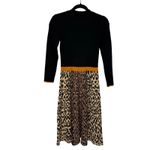 Eliza J Colorblock Leopard Print Sweater Dress Black Tan Midi Knit Size S Photo 1