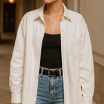 Who What Wear We What Wear White Denim Boyfriend Shirt Rigid Denim, New with tags Photo 0