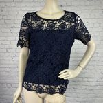 Nanette Lepore Gorgeous  Midnight Navy Blue Lace Top Blouse M Exposed Zipper Photo 0