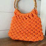 Chunky Orange Crocheted Purse Large Handmade Vintage Retro 70s | Bamboo Handle Photo 2