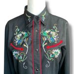 Vintage Roper Black Red Western Embroidered Floral Snap Button Long Sleeve Shirt Black Photo 2