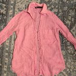 ZARA Basics 100% Linen Collared Long Sleeve Button Up Pink & Gold Shirt Size XS Photo 1