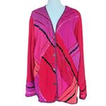 Napa Valley Whimsical Patch Print Pink and Red Cardigan Sz XL Photo 1