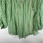 VTG Guy Laroche Silk Blouse Off The Shoulder Green Striped Women's Large France Photo 2