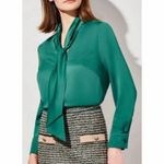 Ming Wang NWT Button Down Emerald Green Tie Long Sleeve Blouse Photo 1