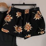 Sunflower Floral Print Rolled Cuff Cotton Shorts With Elasticized Drawstring Black Size undefined Photo 1