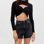 Urban Outfitters Black  Tayla twist front crop sweater Size Medium Photo 0