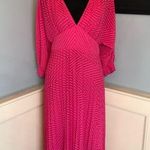 Hot pink pleated batwing midi dress in chevron dobby sz 4 Photo 0