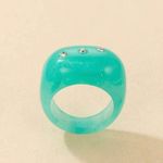 NEW Super Cool Mint Green Resin Ring W Rhinestone Accents Sz 7.5 Photo 2