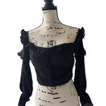 Tiger Mist SZ L cropped black long sleeve ruffle blouse Photo 0