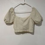 Mi Ami Women’s Eyelet Puff Sleeve Crop Top Tie Front Cream Size M Size M Photo 1