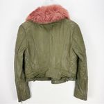 Samantha Sipos Faux Fur Biker Leather Jacket Green Pink Size Small S Photo 12