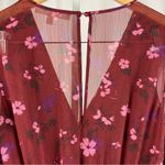 Rowa Large Sheer Sleeve Back Floral Smocked Skirt Faux Wrap V Neck Mini Dress Red Photo 3