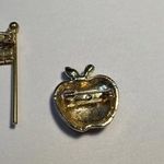 Lot Of 2 Brooch Pins American Flag / Apple Red White & Blue Patriotic Gold Photo 5