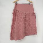Anthropologie Maeve Asymmetric Picnic Midi Skirt Red/White Size 12 Checkered Photo 2