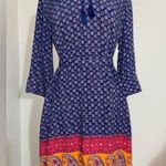 Faded Glory  Blue Orange Pink Sundress Midi Sleeve Dress Large 12 - 14 Photo 0