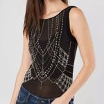 BKE Black Sheer Mesh Bodysuit Sz Large Embellished Jewel Rhinestone Y2K Photo 0