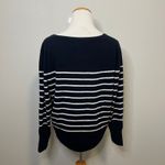 Pure Collection 100% Cashmere Sweater Striped V Neck Navy Blue White Women 8/10 Photo 1