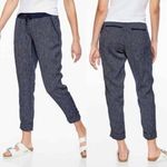 Athleta Bali 100% Linen Pants Tapered Leg Pull On Striped Navy Blue Size 4 Photo 1