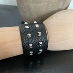 Kara NYC Cara New York Vintage y2k Leather Punk Rivets Decor Wide Bracelet Unisex cuff wristband snap moto rock whimsygoth OS 2 row pyramid metallic Photo 1