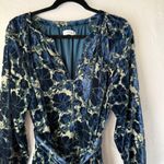 Greylin Floral Velvet Mini Dress Navy Blue Green Tie Waist Large Whimsigoth Photo 2