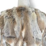Vintage Rabbit Fur Jacket Cream Cropped Three Quarter Sleeve Leopard Lining Gray Photo 5