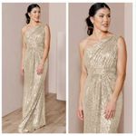 Revelry Dress Womens 8 Gold One Shoulder Sequin Formal Evening Gown Bridesmaid Photo 1