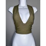 ASOS 4TH & RECKLESS LOTUS RUCHED LINEN HALTER CROP TOP KHAKI OLIVE GREEN SIZE M Photo 1