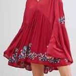 Free People  Te Amo Red Embroidered Babydoll Mini Dress Sz Large Photo 0