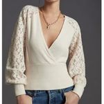 Anthropologie  Twofer Faux-Wrap Sweater Blouse with Lace Puffed Sleeves, Size S Photo 1