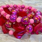Handmade  beaded stretchy stackable pink Barbie bracelets Photo 0