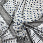 Vintage Sheer Blue Polka Dot Scarf Black Lace Border 70x42 Oversized Wrap Photo 9