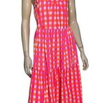 J.Crew  x SZ Blockprints NWT Size S Vibrant Pink Orange Gingham Tiered Midi Dress Photo 0