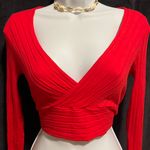 SheIn Red Ribbed Sexy Cropped Longsleeve Size Medium Photo 0