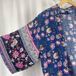 Women One Size Floral Boho Lightweight Flowy Loose Kimono Swim Cover Boxy Blue Photo 2