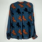 Jane and Delancey  Teal Horse Print Button Up Shirt Boho Western Long Sleeve Sz XL Photo 5